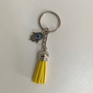 Silver and yellow evil eye keychain